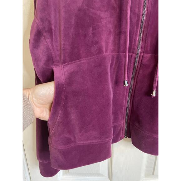 Cable & Gauge Studio Velvet Hoodie Jacket Full Zip Sz M Pockets Y2K Raspberry - Picture 4 of 10